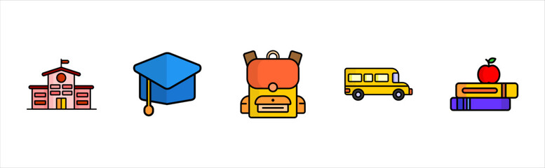 Flat school education icons pack learning object