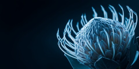  Glowing Blue Pincushion Protea on Black