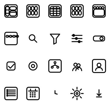 Admin layout & navigation structures UI icon set - rounded outline SVG sheet (20 icons)