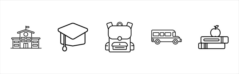 School object outline icons collection minimal vector
