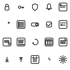 Ops, alerts, security & billing for users UI icon set - rounded outline SVG sheet (20 icons)