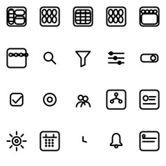 Admin layout & navigation for user profile dashboards UI icon set - rounded outline SVG sheet (20 icons)