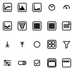 Profile analytics & engagement metrics UI icon set - rounded outline SVG sheet (20 icons)