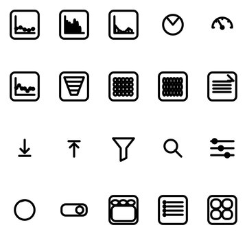 Access analytics & metrics UI icon set - rounded outline SVG sheet (20 icons)