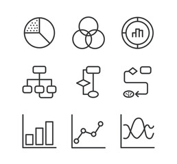 Bar Chart line editable stroke icons set. Vector illustration