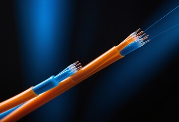 Glowing fiber optic cables bundle for high speed internet data transfer concept