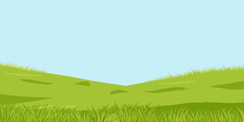 A simple illustration of green grassy hills against a clear blue sky © Lalin