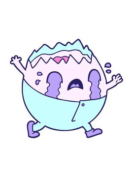 pixelize effect animation of humpty dumpty cartoon egg man crying