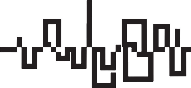 Black and white pixel art waveform graphic design element
