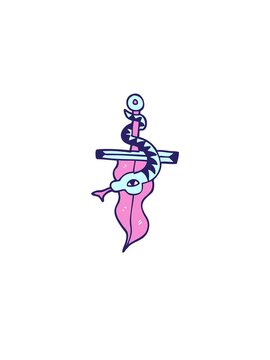 jumping motion animation of cartoon doodle dagger and snake tattoo