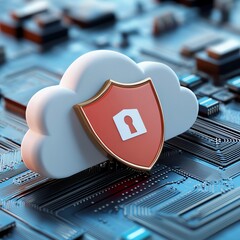 Cloud security shield on digital circuit background.