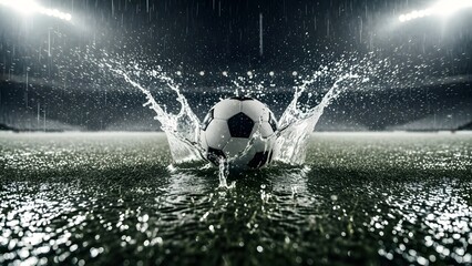 Soccer ball captured in motion blur inside a stadium showing speed and dynamic movement.