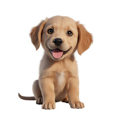 Golden brown puppy with floppy ears and expressive eyes sitting upright isolated on white background in cute cartoon illustration