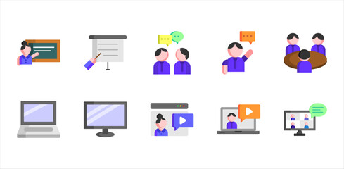 School teaching and student activity icons pack education
