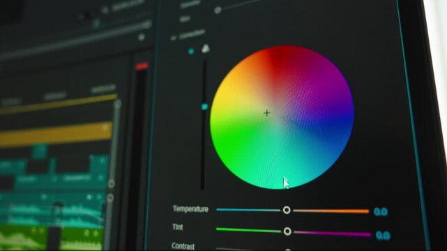 Video editing on a computer. Monitor the computer and capture the work of the program for video editing: the fragments are connected together. Video processing, postproduction, clip maker