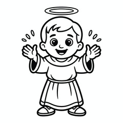 Obraz premium Child with halo and outstretched arms isolated on white background, Vector, illustration