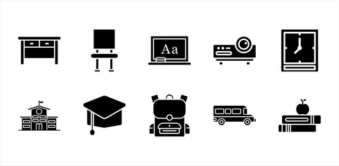 Solid classroom education icons pack school element