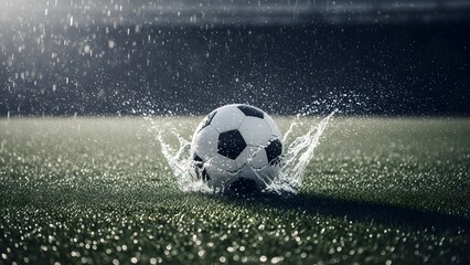 Soccer ball moving fast across the stadium field with speed motion effect.