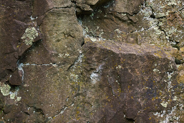 Obraz premium Close-Up of Weathered Brown Rock Surface with Lichen Patches