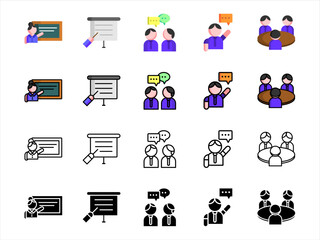 Teacher and student interaction icons pack classroom activity