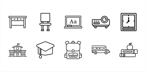 Outline classroom object icons pack school education
