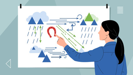 Woman Presenting Weather Patterns And Environmental Change Data Projection