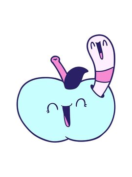 shine light effect animation of cartoon worm in happy apple