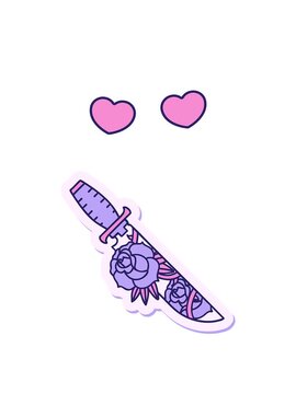 spinning hearts animation of tattoo design in traditional style of a dagger and flowers