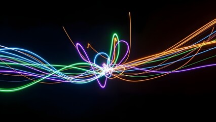 Dynamic abstract energy light trails creating a vibrant glowing digital background with fluid colorful motion on a dark backdrop