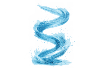 Water splash vortex spiral shape creating dynamic fluid motion with drops and ripples on transparent background