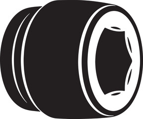 Black hexagonal socket wrench head on white background tool