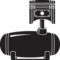 Black silhouette of piston and engine cylinder on white background mechanical automotive