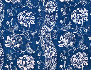Vintage Blue Botanical Foliage Textile Design