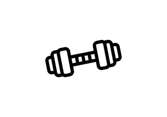 Vector Minimalist black outline dumbbell icon with textured grip and weight plates.