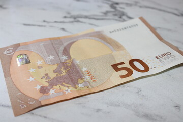 Single Fifty Euro Banknote, Close-Up of European Currency, Financial Concept