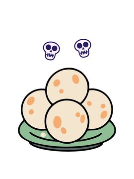 spinning skulls animation of pao de queijo traditional brazillian cheese bread