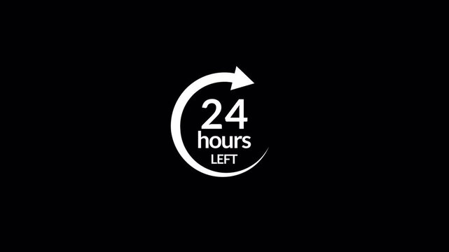 24 hours countdown circle arrow animations speed time limit dead lines concept motion graphic in transparent background in 4K animation