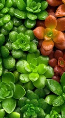 Vibrant Succulent Plants with Morning Dew - Lush Botanical Texture Background