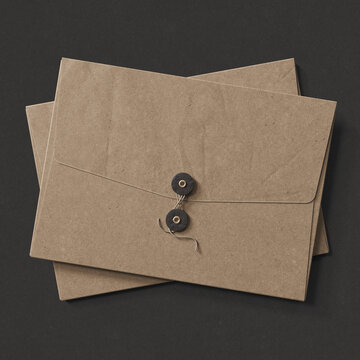 Two string tie kraft envelopes mockup. 3D rendering