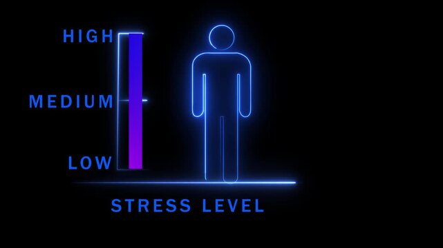 Neon Human Outline with Stress Level Bar Chart health silhouette