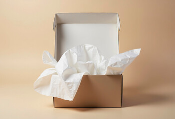 A gift box with the lid slightly open, revealing soft tissue paper inside. 