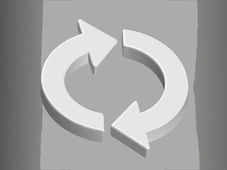 A white circular arrow symbol on a grey background illustrating a loop
