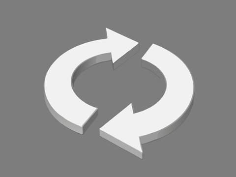 Two white arrows forming a circular cycle against a dark gray background