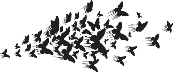 Flying Butterfly Silhouette Swarm &ndash; Freedom, Transformation and Nature Concept Illustration.