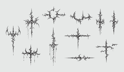 Gothic Cyber Sigilism & Neo-Tribal Tattoo Collection: Futuristic Occult Linework, Cyberpunk Geometry, Dark Aesthetic Symbols for Streetwear Design, Edgy T-Shirt Typography & Vector Clothing Patterns