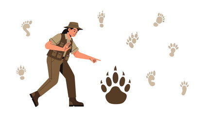 Wildlife Expert Tracking Animal Footprints Through A Protected Area