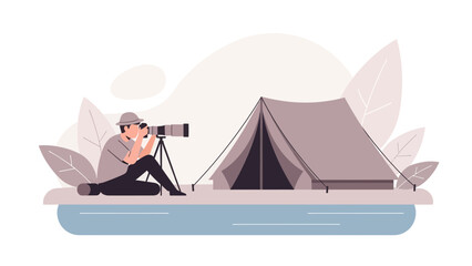 Wildlife Photographer Capturing Moments in Nature During a Relaxing Camping Trip