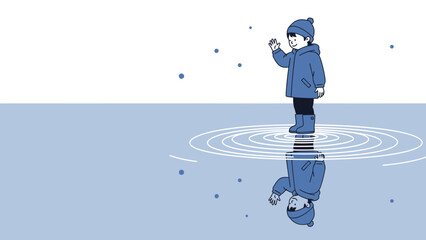 Winter Reflection A Young Child Gazes Upon Their Mirror Image With Snowfall