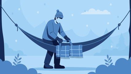 Winter Relaxation Man With Scarf In Hammock Holiday Serenity Outdoors