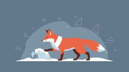Winter Scene With Cute Fox Exploring Snowy Landscape Art Design